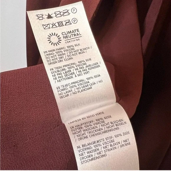 Reformation 100% silk Melina Brown Dress NEW - Picture 6 of 10